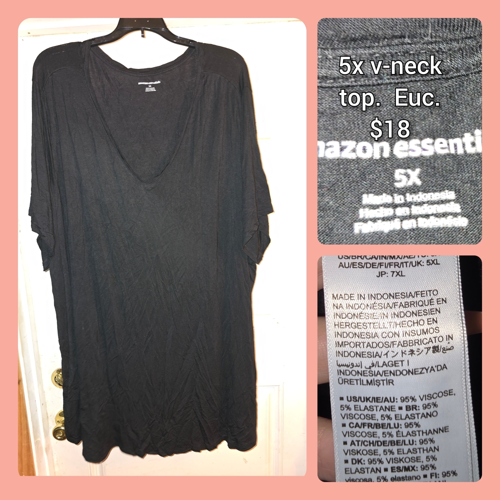 Amazon Essentials Women's Black V-Neck Short Sleeve Tee